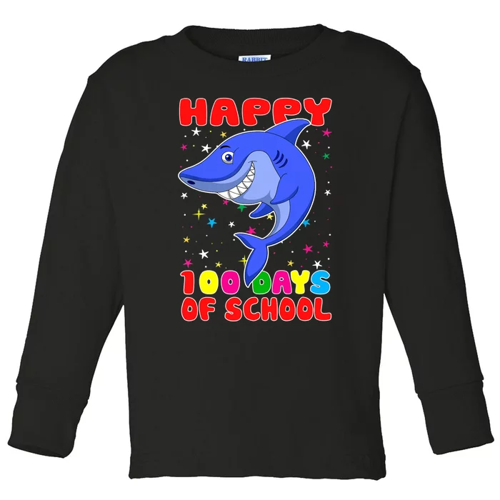 Happy 100 Days Of School Funny Shark Teachers Child Toddler Long Sleeve Shirt