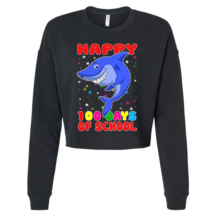 Happy 100 Days Of School Funny Shark Teachers Child Cropped Pullover Crew