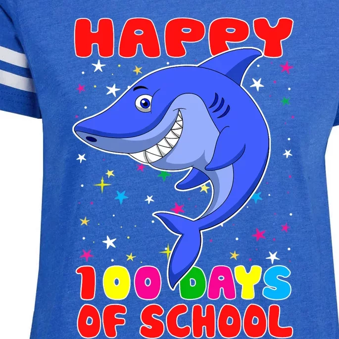 Happy 100 Days Of School Funny Shark Teachers Child Enza Ladies Jersey Football T-Shirt