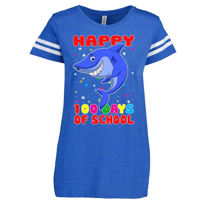 Happy 100 Days Of School Funny Shark Teachers Child Enza Ladies Jersey Football T-Shirt