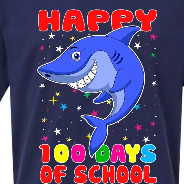 Happy 100 Days Of School Funny Shark Teachers Child Sueded Cloud Jersey T-Shirt