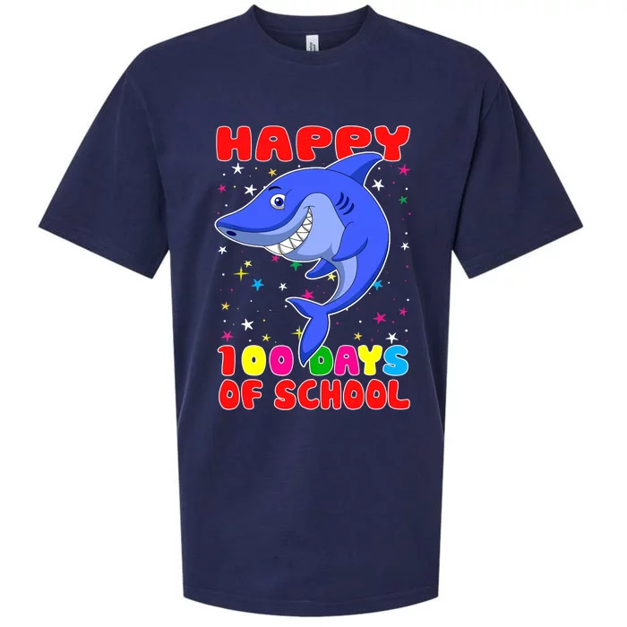 Happy 100 Days Of School Funny Shark Teachers Child Sueded Cloud Jersey T-Shirt