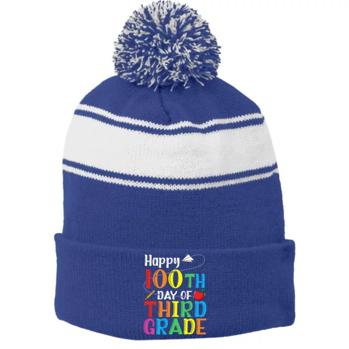 Happy 100Th Day Of School 3Rd Grade 100 Days Of Third Grade Gift Stripe Pom Pom Beanie