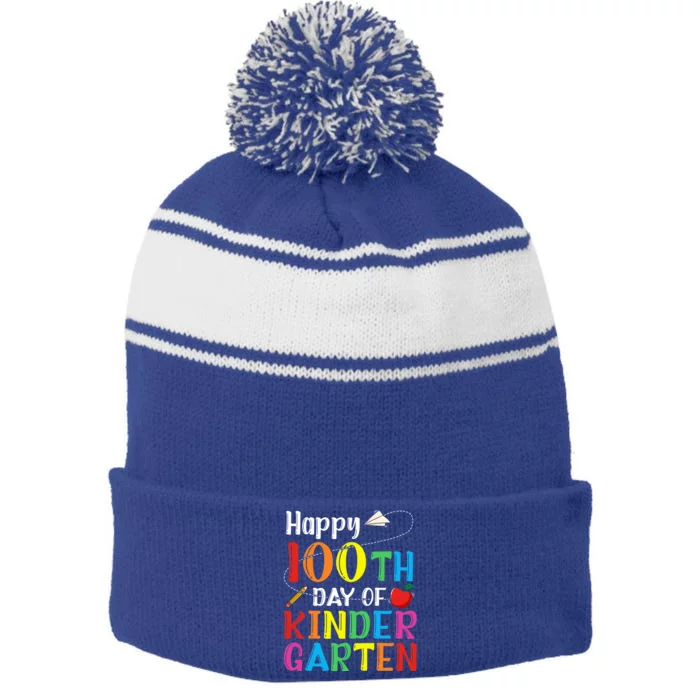 Happy 100th Day Of School Teacher 100 Days Of Kindergarten Funny Gift Stripe Pom Pom Beanie