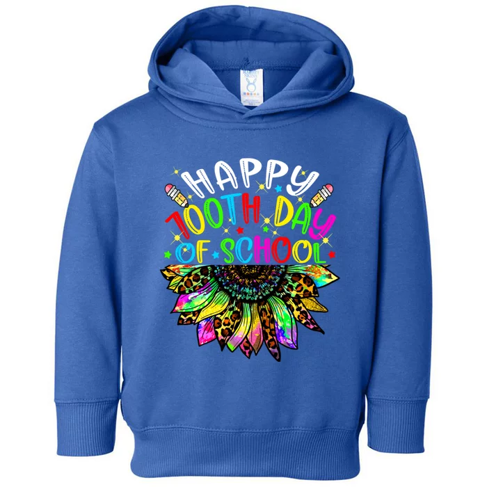 Happy 100th Day Of School Teacher 100 Days Sunflower Tie Dye Gift Toddler Hoodie