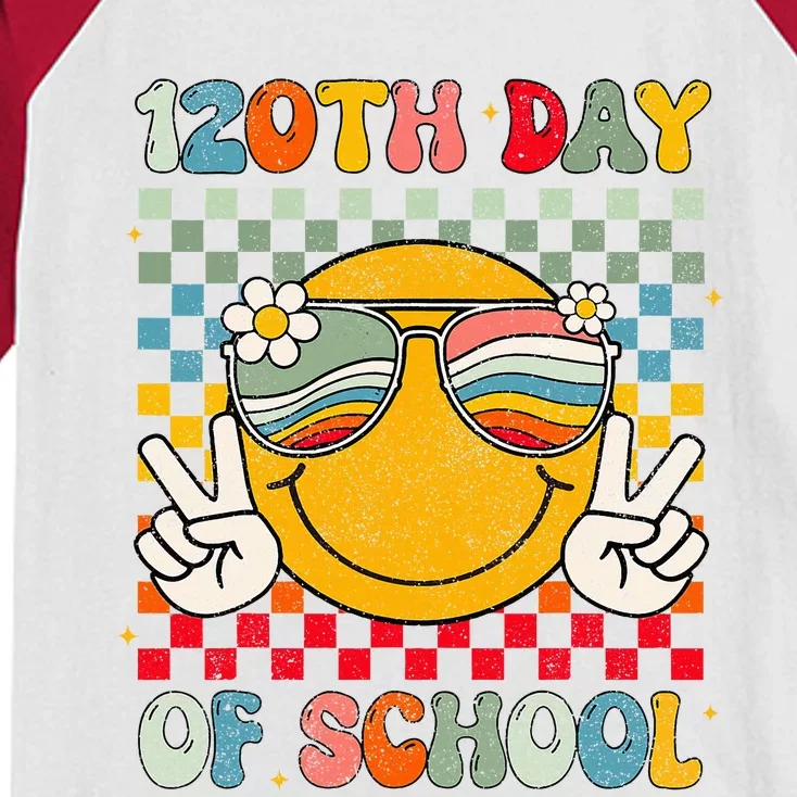 Happy 120th Day Of School Groovy 120 Days Of School Teacher Kids Colorblock Raglan Jersey