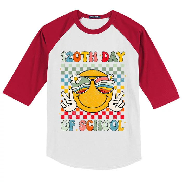 Happy 120th Day Of School Groovy 120 Days Of School Teacher Kids Colorblock Raglan Jersey