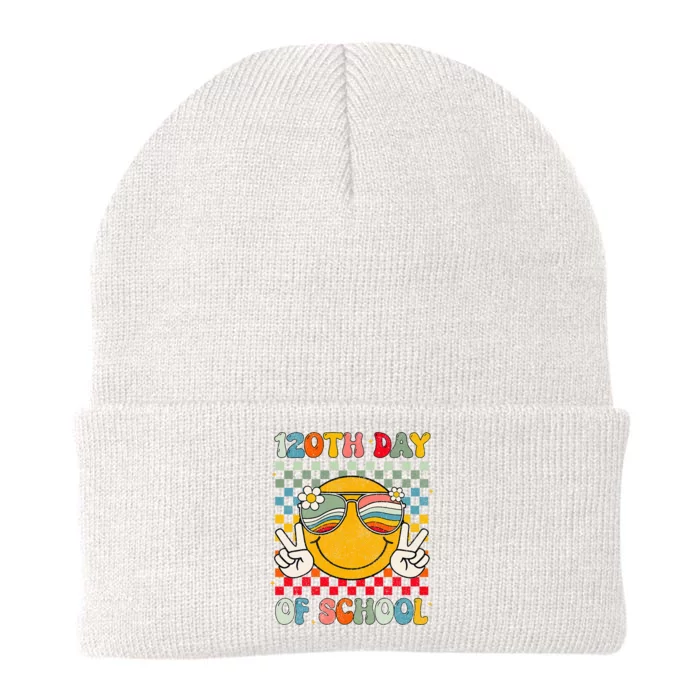 Happy 120th Day Of School Groovy 120 Days Of School Teacher Knit Cap Winter Beanie