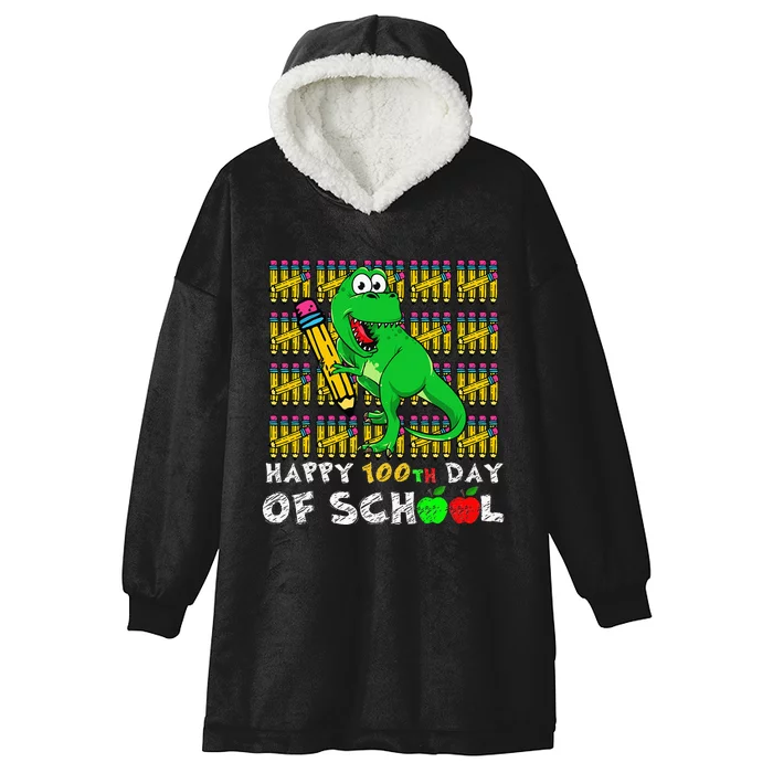 Happy 100th Day Of School T-Rex Funny Teacher day Hooded Wearable Blanket