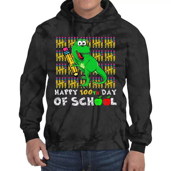 Happy 100th Day Of School T-Rex Funny Teacher day Tie Dye Hoodie