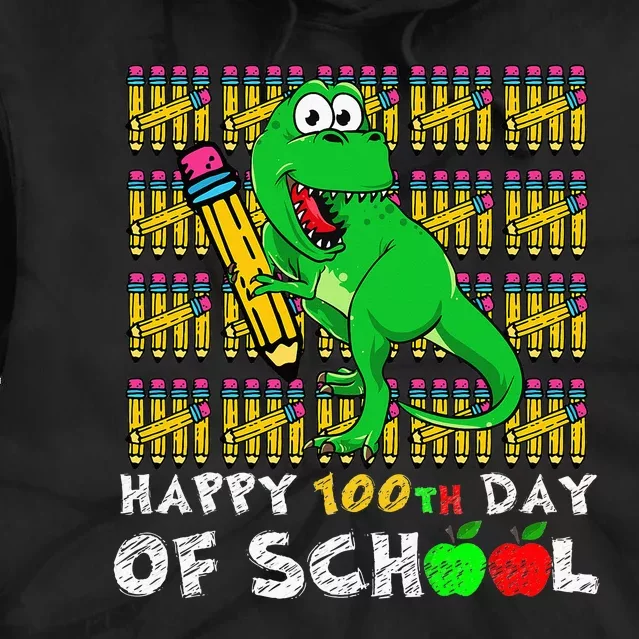 Happy 100th Day Of School T-Rex Funny Teacher day Tie Dye Hoodie