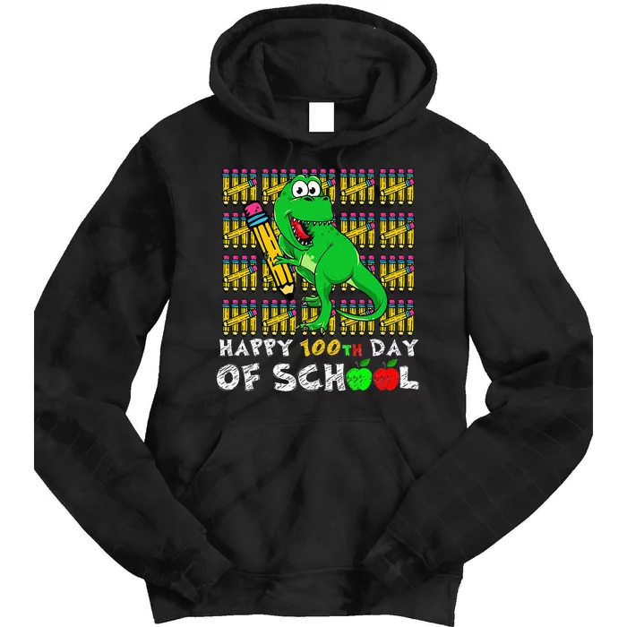 Happy 100th Day Of School T-Rex Funny Teacher day Tie Dye Hoodie