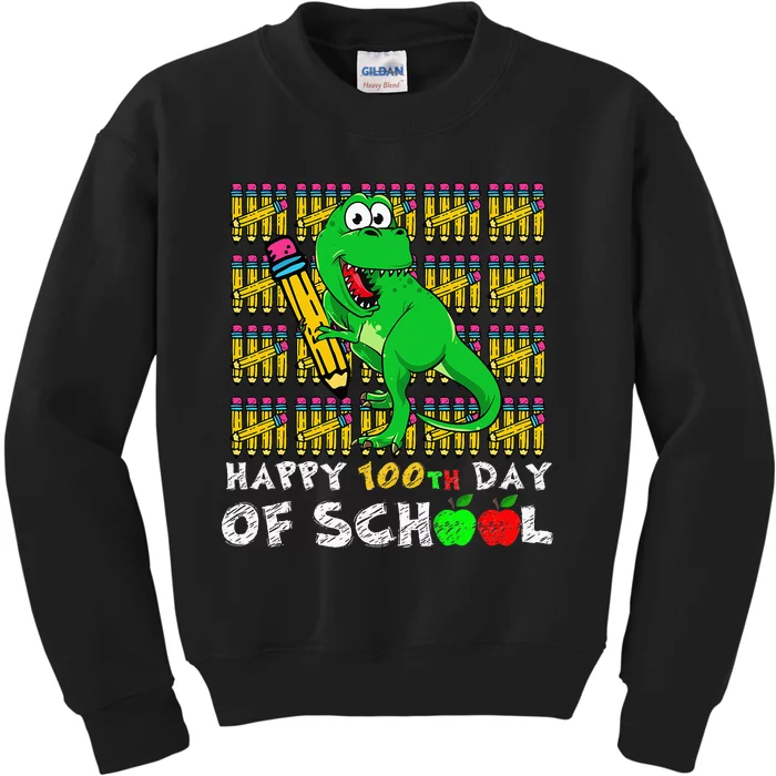 Happy 100th Day Of School T-Rex Funny Teacher day Kids Sweatshirt