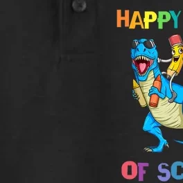 Happy 100th Day Of School Pencil Riding Dinosaur T Rex Funny Dry Zone Grid Performance Polo