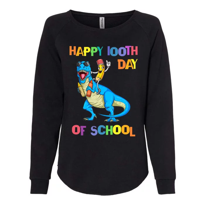 Happy 100th Day Of School Pencil Riding Dinosaur T Rex Funny Womens California Wash Sweatshirt