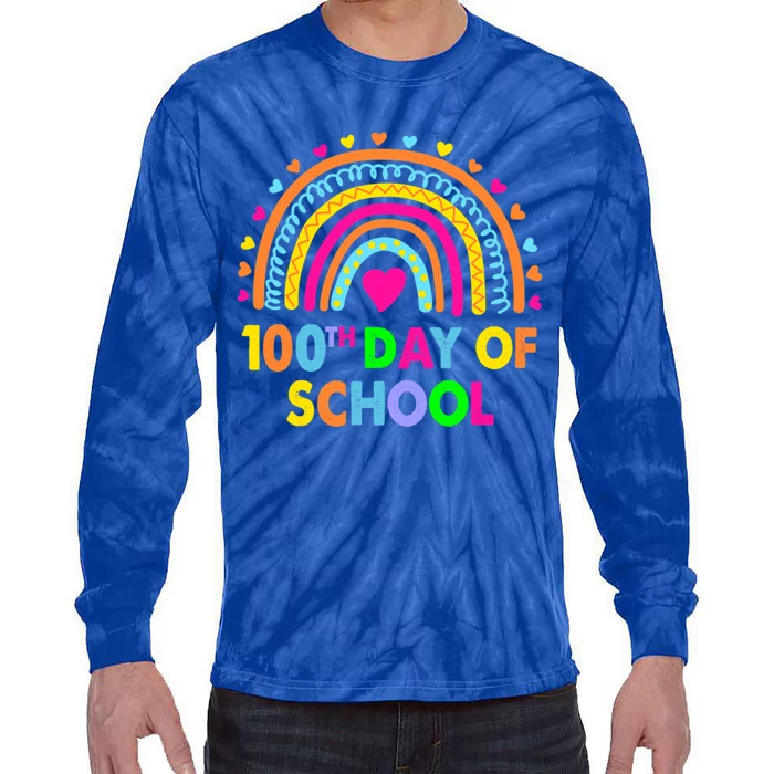 Happy 100th Day Of School Teacher Rainbow 100 Days Smarter Gift Tie-Dye Long Sleeve Shirt