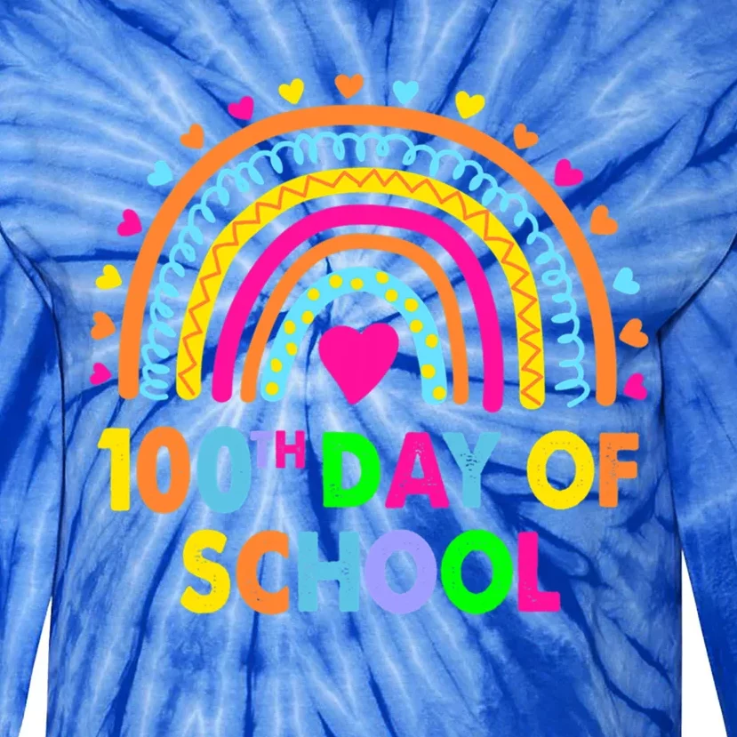 Happy 100th Day Of School Teacher Rainbow 100 Days Smarter Gift Tie-Dye Long Sleeve Shirt