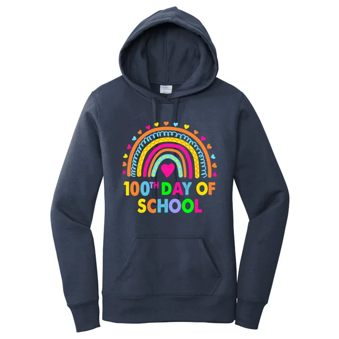 Happy 100th Day Of School Teacher Rainbow 100 Days Smarter Gift Women's Pullover Hoodie