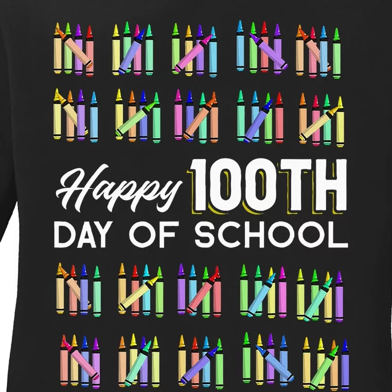 Happy 100th Day Of School Student Gift 100 Days Of School Ladies Long Sleeve Shirt