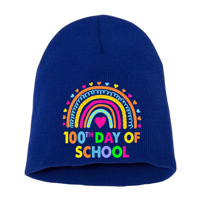 Happy 100th Day Of School Teacher Rainbow 100 Days Smarter Great Gift Short Acrylic Beanie