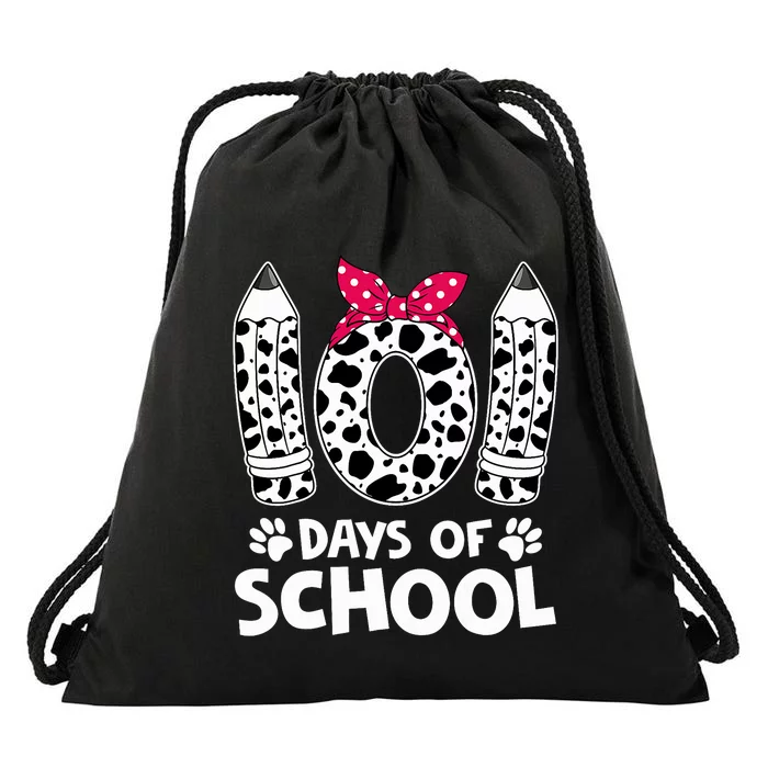 Happy 101 Days Of School Funny Student Teacher Dalmatian Design Drawstring Bag