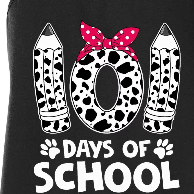 Happy 101 Days Of School Funny Student Teacher Dalmatian Design Women's Racerback Tank