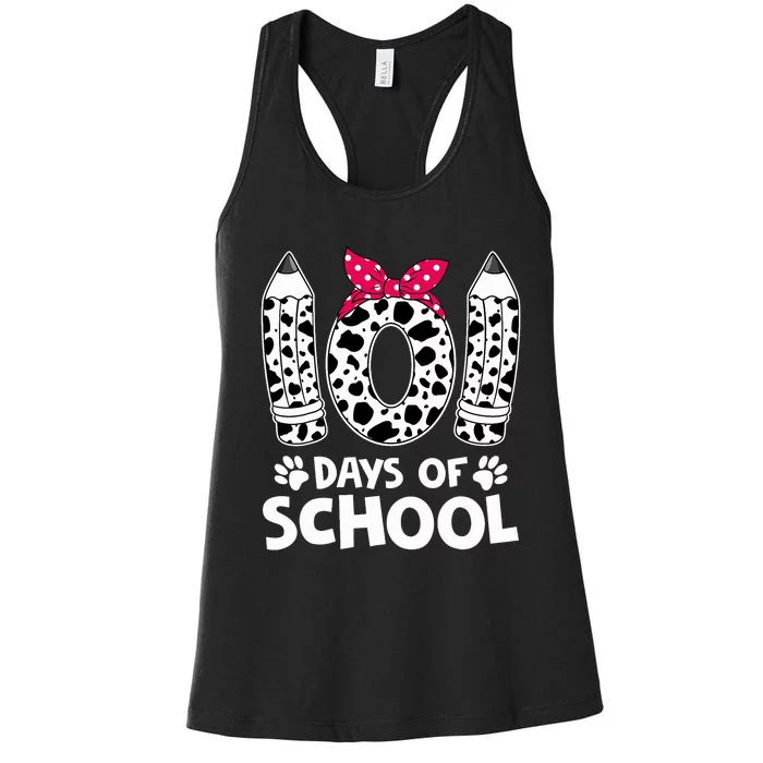 Happy 101 Days Of School Funny Student Teacher Dalmatian Design Women's Racerback Tank