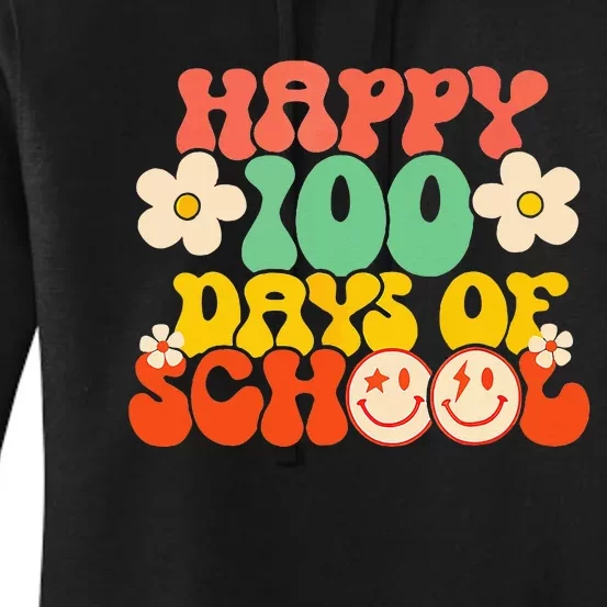 Happy 100th Day Of School Teacher Retro Groovy 100 Days Women's Pullover Hoodie