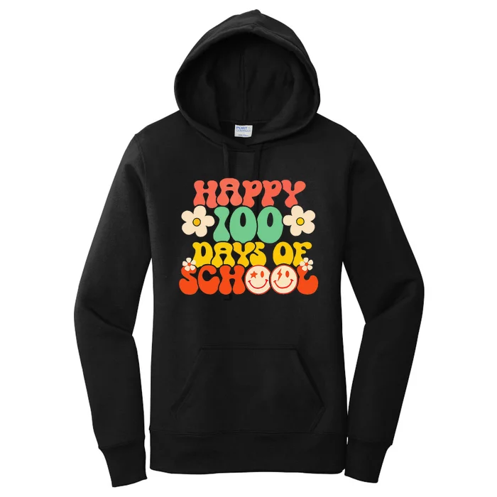 Happy 100th Day Of School Teacher Retro Groovy 100 Days Women's Pullover Hoodie