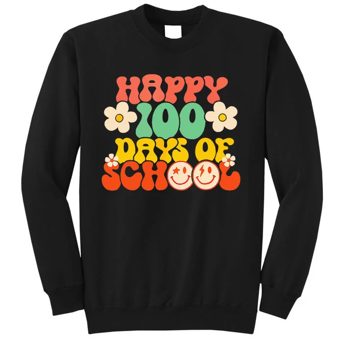 Happy 100th Day Of School Teacher Retro Groovy 100 Days Tall Sweatshirt