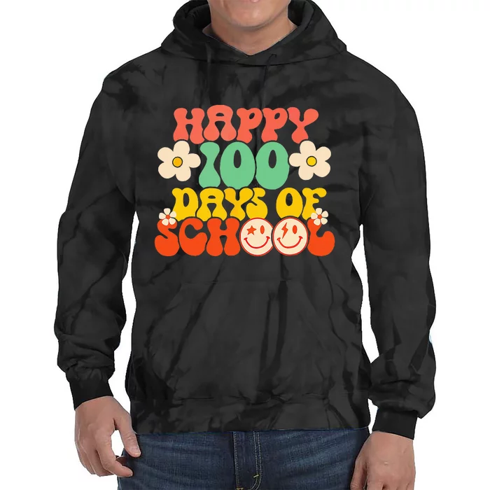 Happy 100th Day Of School Teacher Retro Groovy 100 Days Tie Dye Hoodie