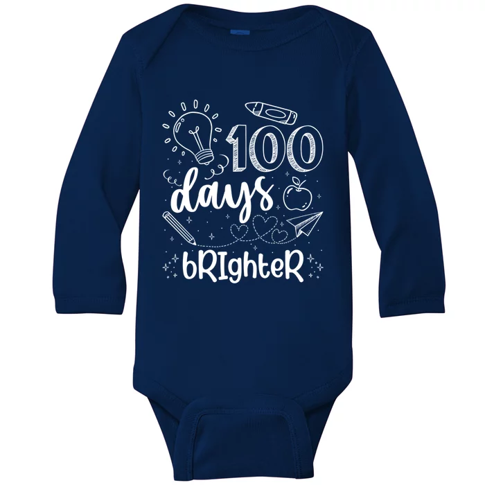 Happy 100th Day Of School Teacher Student 100 Days Brighter Great Gift Baby Long Sleeve Bodysuit