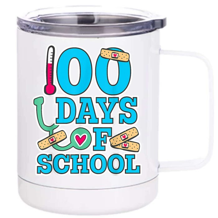 Happy 100th Day Of School Nurses 100 Days Of School Cute Gift Front & Back 12oz Stainless Steel Tumbler Cup