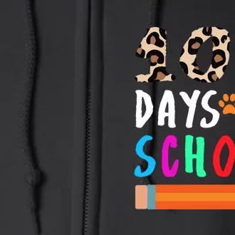 Happy 100th Day Of School Teacher 100 Days Rainbow Leopard Full Zip Hoodie