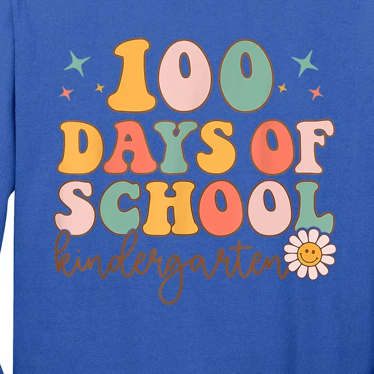 Happy 100 Days Of School Kindergarten Smarter Groovy Retro Gift Tall Long Sleeve T-Shirt