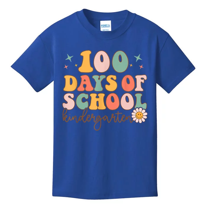 Happy 100 Days Of School Kindergarten Smarter Groovy Retro Gift Kids T-Shirt