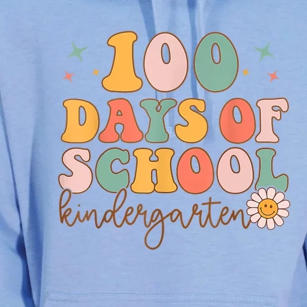 Happy 100 Days Of School Kindergarten Smarter Groovy Retro Gift Unisex Surf Hoodie