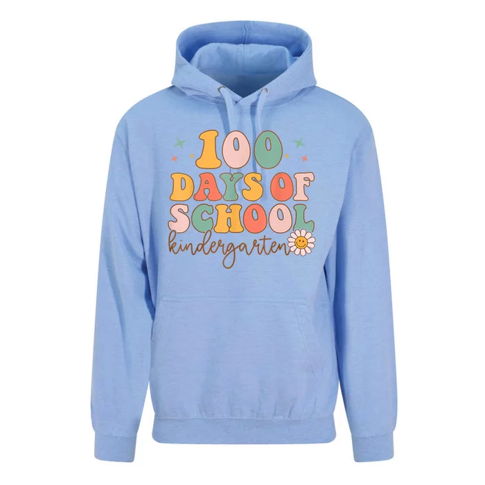 Happy 100 Days Of School Kindergarten Smarter Groovy Retro Gift Unisex Surf Hoodie