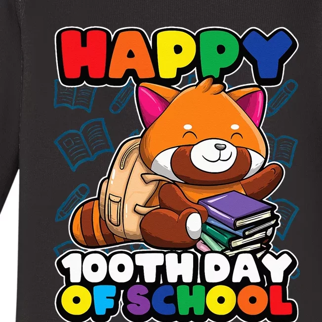 Happy 100th Day Of School Cute Red Panda Animal Bear Baby Long Sleeve Bodysuit