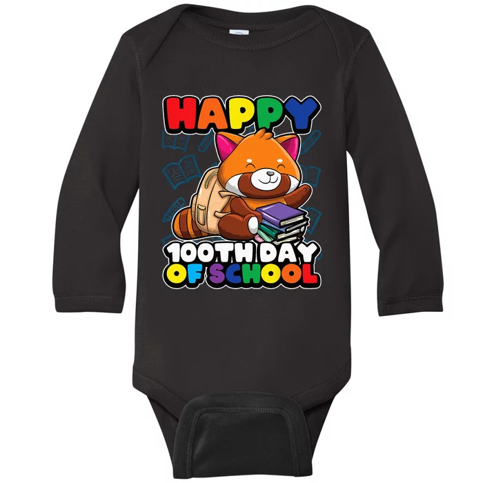 Happy 100th Day Of School Cute Red Panda Animal Bear Baby Long Sleeve Bodysuit