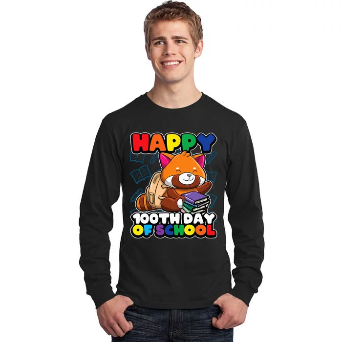 Happy 100th Day Of School Cute Red Panda Animal Bear Tall Long Sleeve T-Shirt