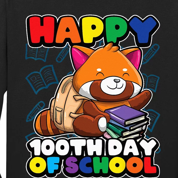 Happy 100th Day Of School Cute Red Panda Animal Bear Tall Long Sleeve T-Shirt