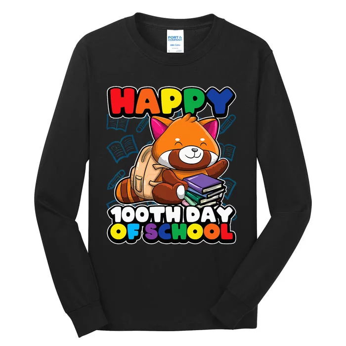 Happy 100th Day Of School Cute Red Panda Animal Bear Tall Long Sleeve T-Shirt