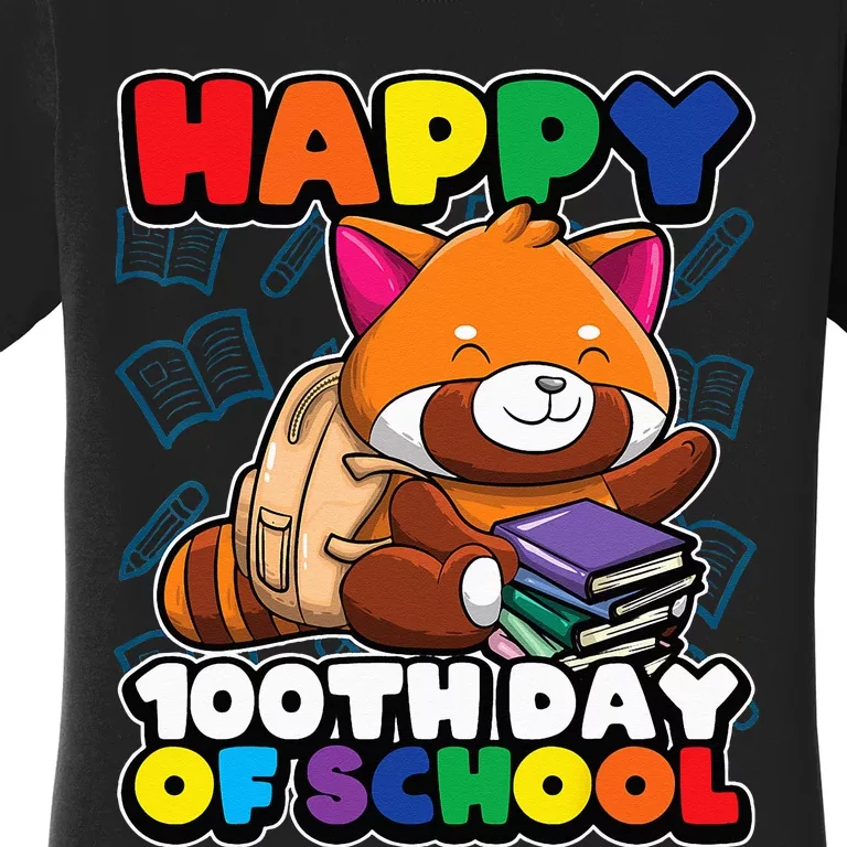 Happy 100th Day Of School Cute Red Panda Animal Bear Women's T-Shirt