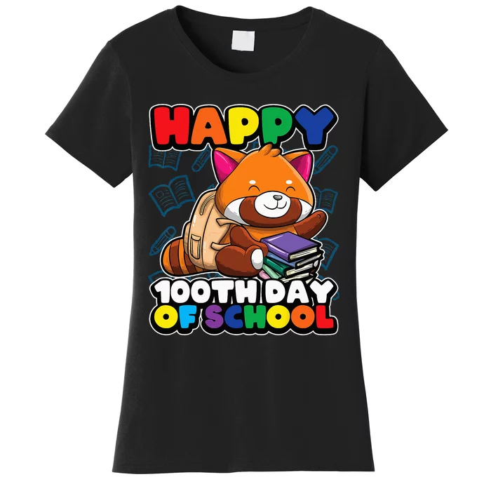 Happy 100th Day Of School Cute Red Panda Animal Bear Women's T-Shirt