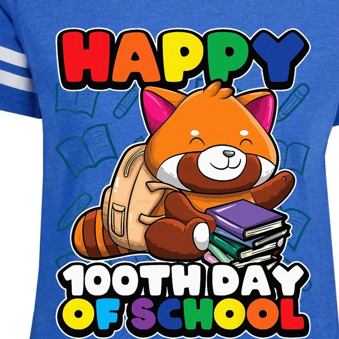 Happy 100th Day Of School Cute Red Panda Animal Bear Enza Ladies Jersey Football T-Shirt