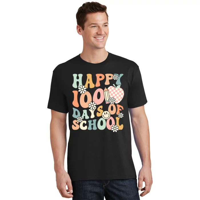 Happy 100th Day Of School Teacher Retro Groovy 100 Days T-Shirt