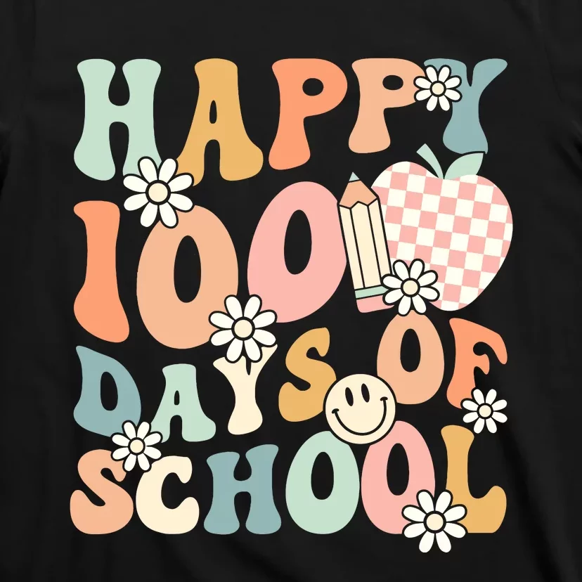 Happy 100th Day Of School Teacher Retro Groovy 100 Days T-Shirt