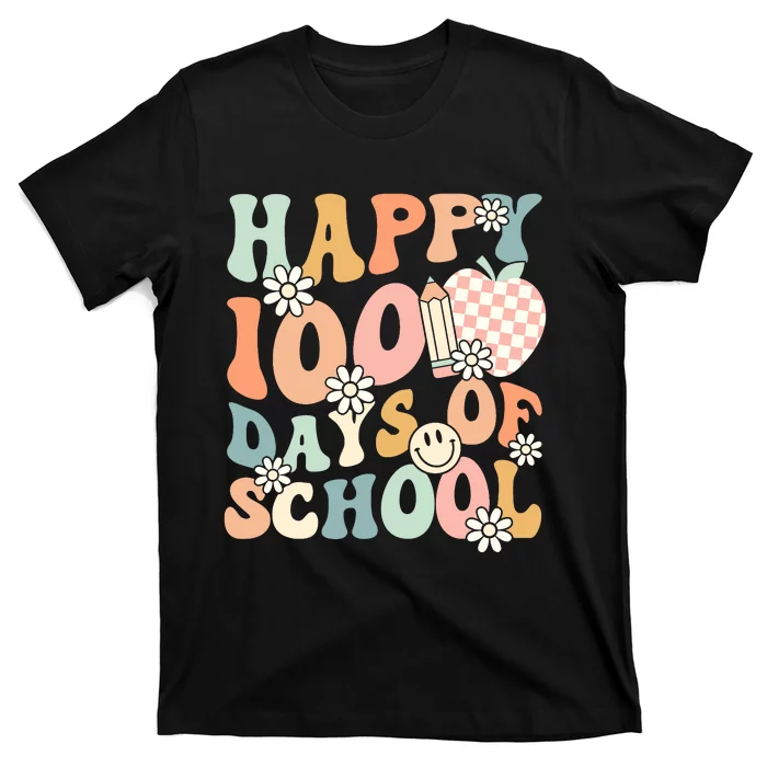 Happy 100th Day Of School Teacher Retro Groovy 100 Days T-Shirt