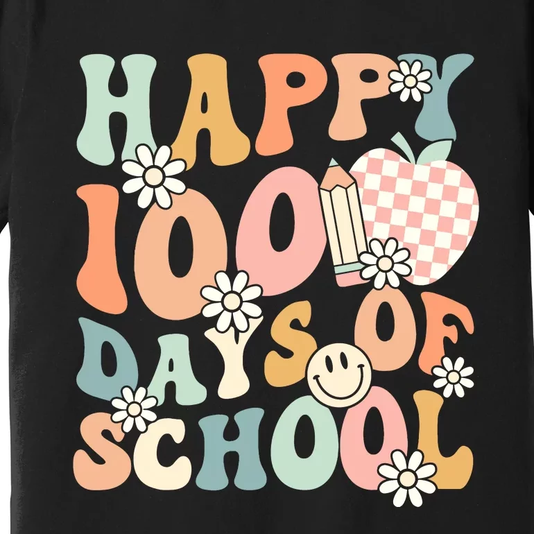 Happy 100th Day Of School Teacher Retro Groovy 100 Days Premium T-Shirt